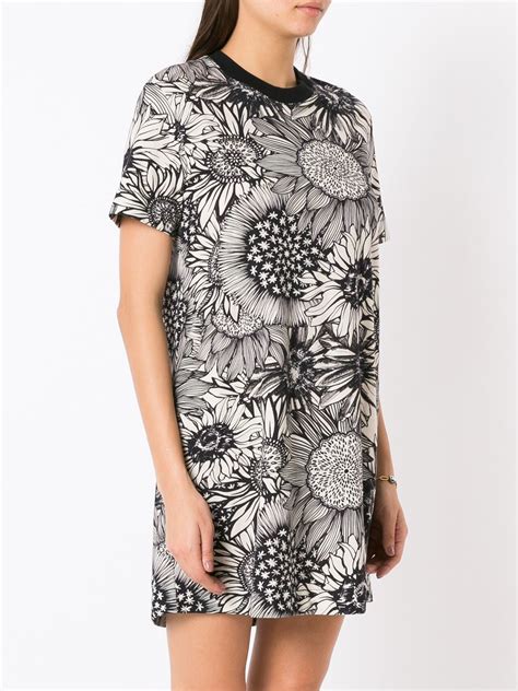 Printed Cotton T Shirt Dress in Black 